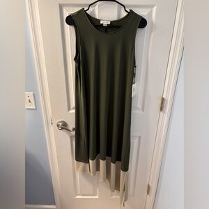 Calvin Klein NWT Women’s Olive Green and Cream Sleeveless Midi Shift Dress Sz 8